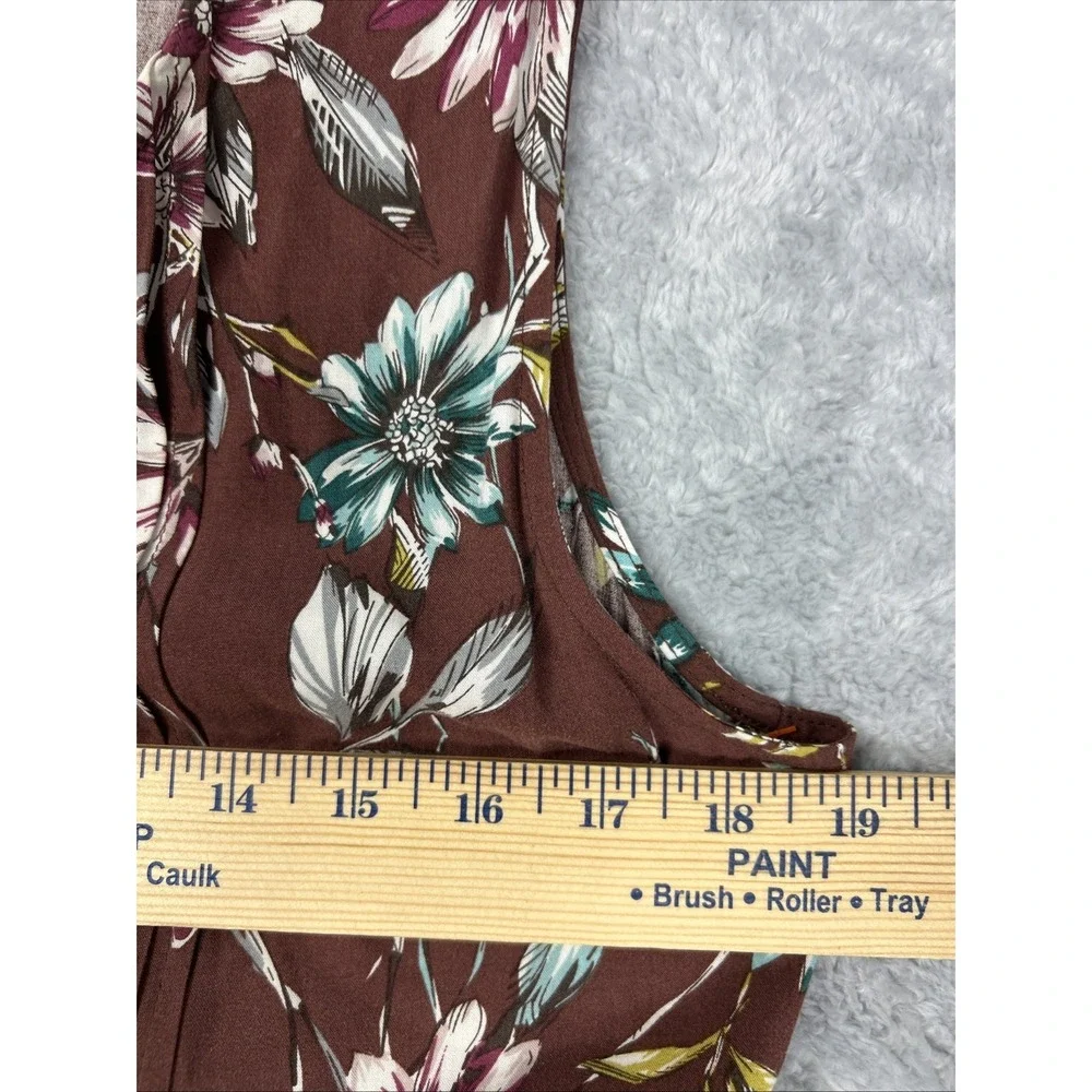 Vermont Country Store Dress M Tie Back Brown Floral Pintuck Midi Cottage Country